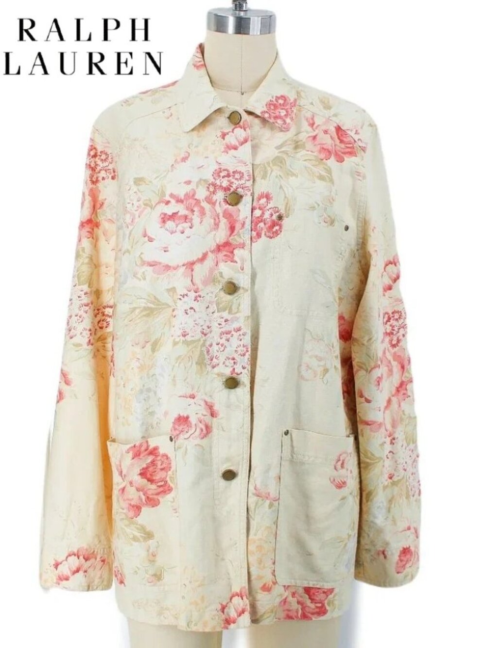 Ralph Lauren LRL Linen Cotton Canvas Barn Coat Floral Jacket Oversized Boxy Sz M